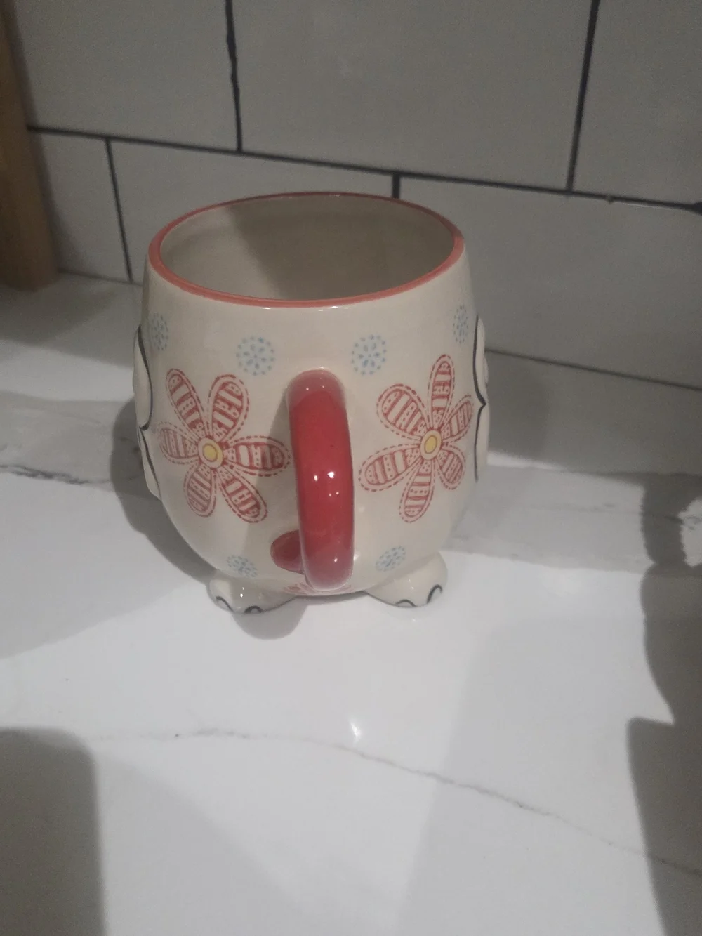 Ceramic Elephant Mug in Cream and Red - Decorative Home Art
